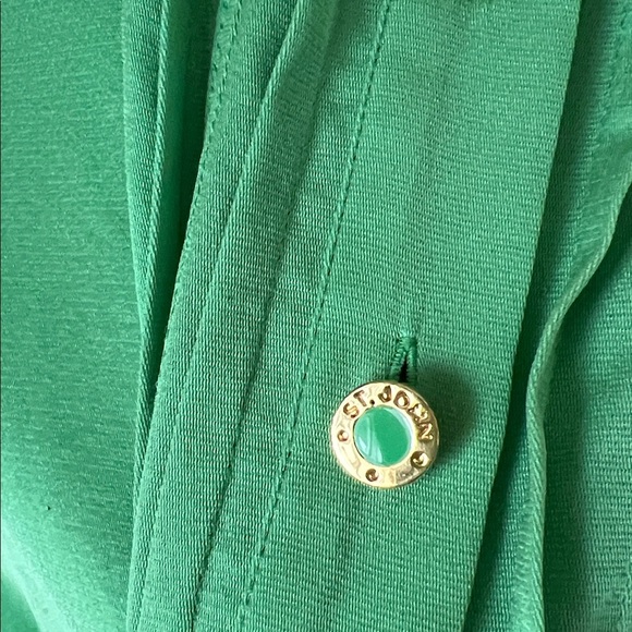 St. John sport vintage silk stretch green button blouse - Picture 4 of 12